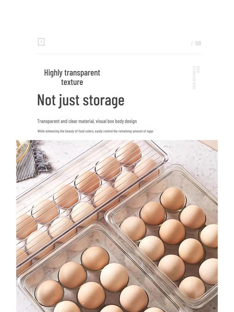 Kylskåpsäggförvaringslåda med lock, Förseglad genomskinlig bricka av livsmedelsgodkänt material för att hålla maten färsk.