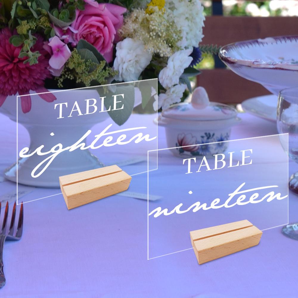 Transparent Acrylic Wedding Table Number Signs: Hexagonal, Rectangular, and Round DIY Seating Cards.