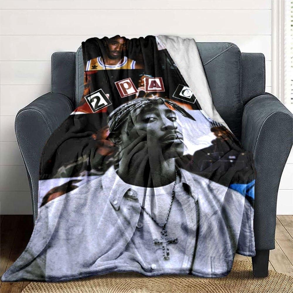 1pc 2PacHip Hop Blanket Soft Lightweight All Season Multi Purpose Throw for Sofa, Bed, Office & Picnics, French Style with Iconic Album Art & Quotes