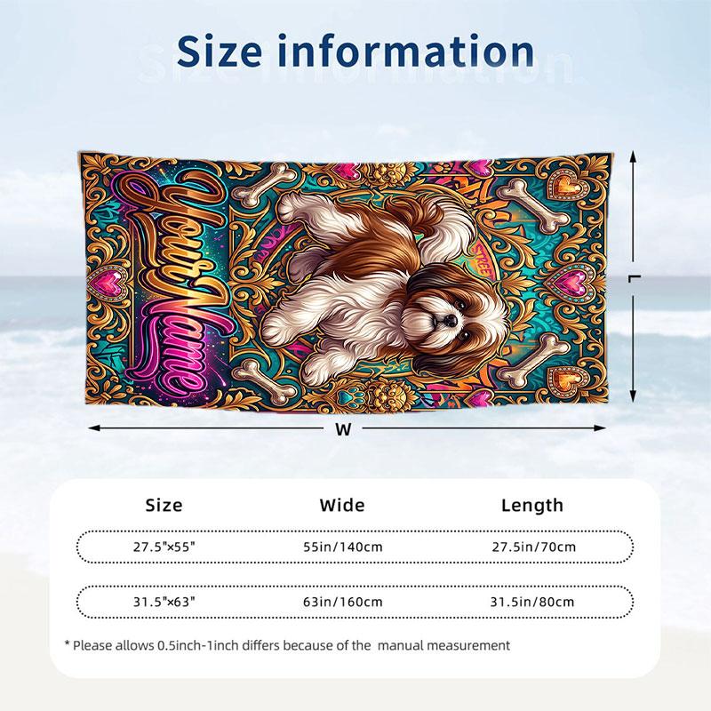 Dog Theme Beach Towel Personalized Custom Name & Text Soft Quick Dry Beach Towel for Swimming Travel