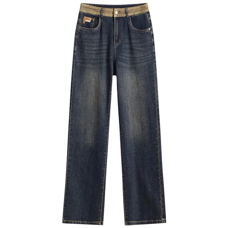 Women's Spring 2026 Retro Blue High-Waisted Wide-Leg Jeans - Fashionable Casual Style