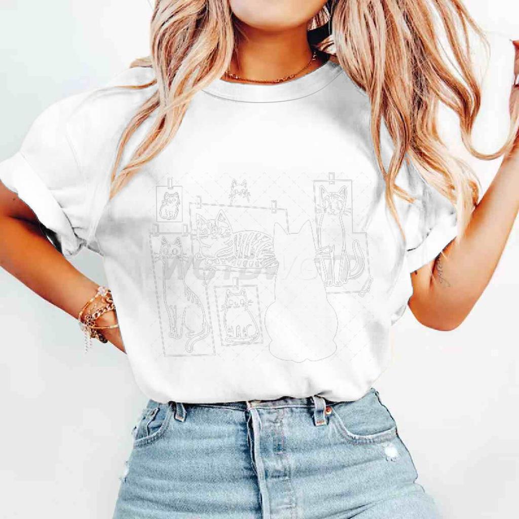 Funny Black Cat Gallery Print T Shirt for Women Cartoon Aesthetic Vintage Shirts Casual O-neck Tee Cat Lovers Gifts T-shirts