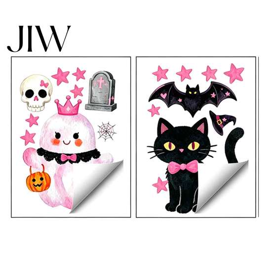 Room Halloween Decorations 2 Sheets Cartoon Ghost Window Cling, Spooky Decorative Removable Holiday Decor Glass Sticker, Waterproof Static Decal