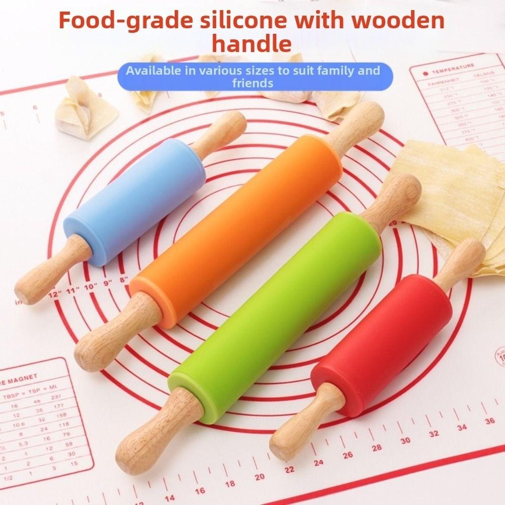 Multicolor Pastry Dough Roller Wooden Handle Flour Roller New Silicone Rolling Pin Cooking Utensil