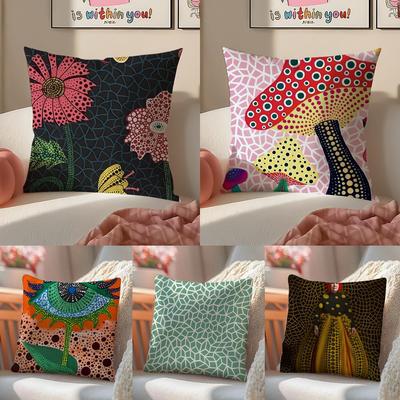 Y-Yayoi Kusama Series Cushion Cover Pillowcase Short Plush Invisible Zipper Room Sofa Cushion Cover