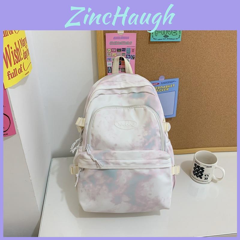 Fashionable Letter Decoration Tie Dye Pattern Student Casual Backpack For Campus Daily Use