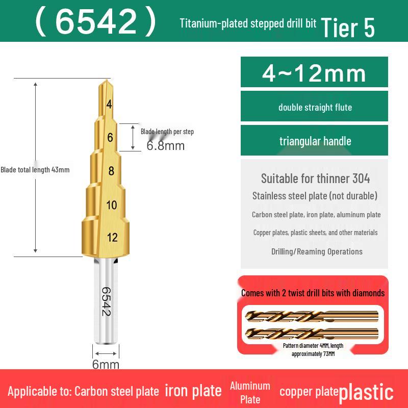 Cobalt-Stepped Twist Drill Bit for Hand Drills - Ideal for Steel & Stainless Steel
