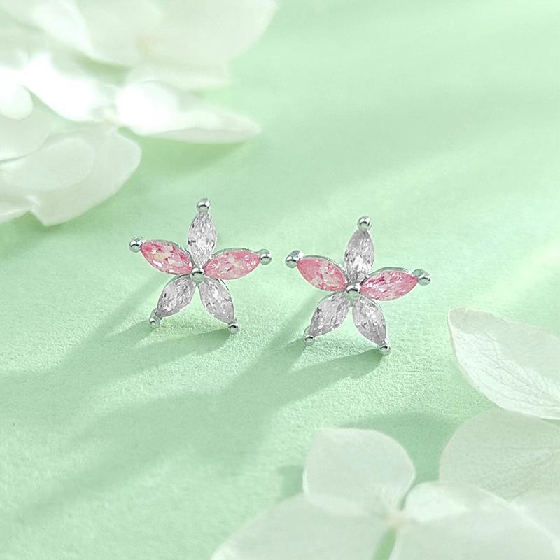 S925 Sterling Silver Pink Star Necklace & Earring Set - Elegant 2025 Clavicle Jewelry for Women