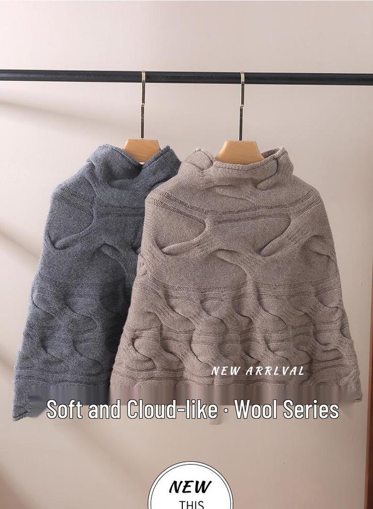 French Wool Cable Knit Shawl Scarf - Women's Winter Thick Warm Cloak Outerwear