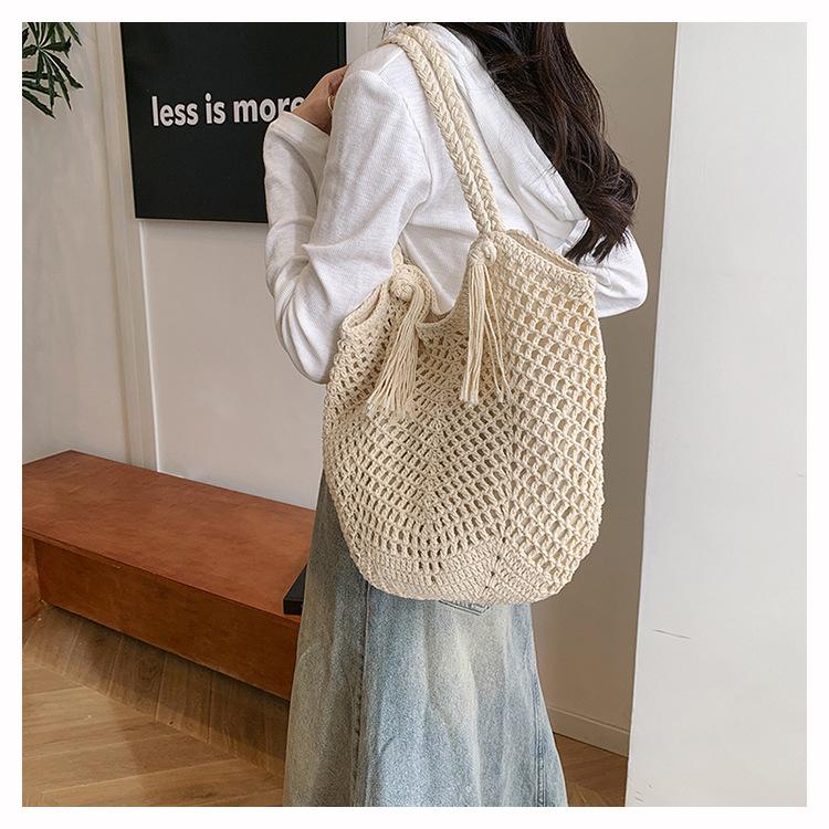 2025 Fashion Woven Bag Handmade Bag Crocheted Tote Bag Fringed Shoulder Bag Handbag Knitted Bag Bag