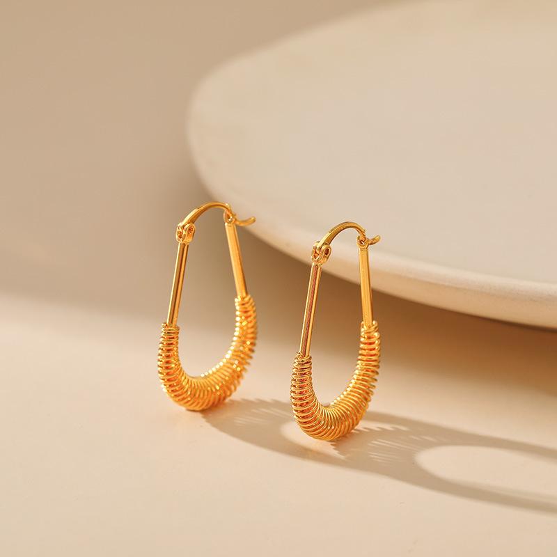 Women 18k Gold Plated Brass Geometric Water Drop Large Hoop Ear Buckle Earrings