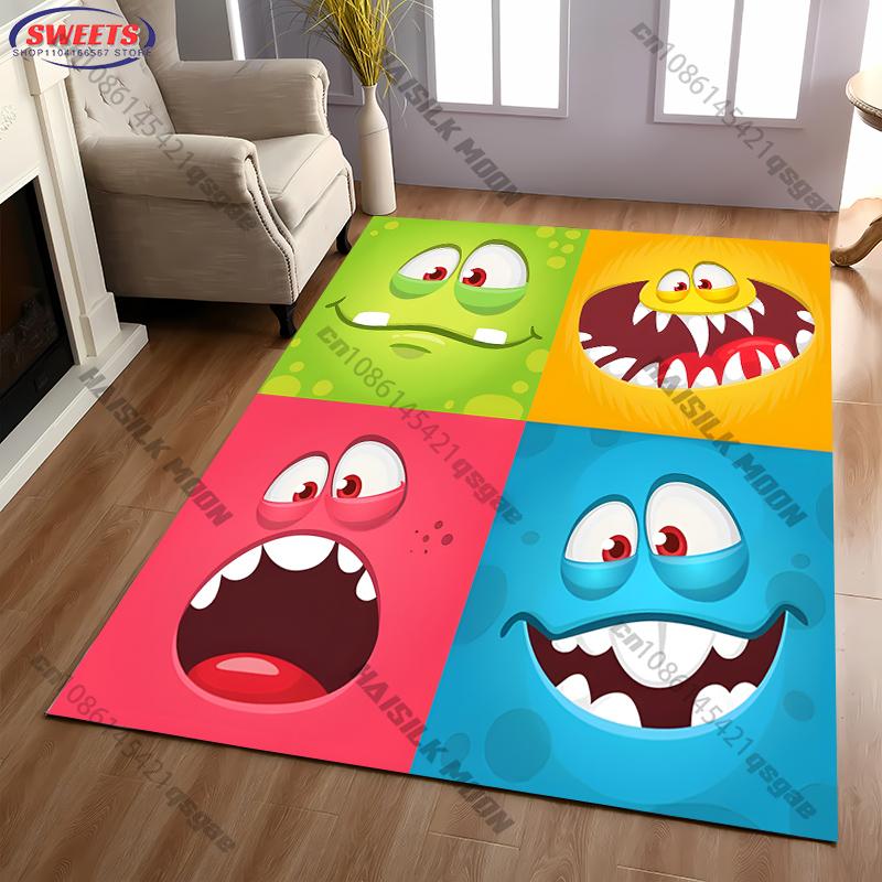 Cute Cartoon Silly Faces Printed Carpet Bedroom Living Room Sofa Study Children's Room Decorative Rug Multi-size Non-slip Mats