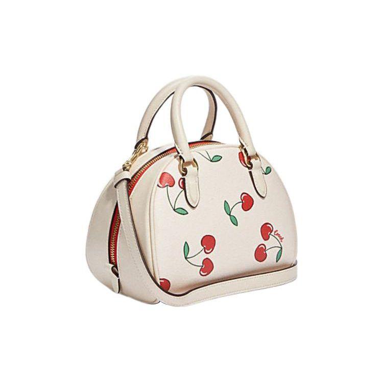 Coach Sydney 21 Zipper Cherry Print Coated Canvas And Leather Shoulder Crossbody Handbag Small Women Handbags White CF421-IMCAH