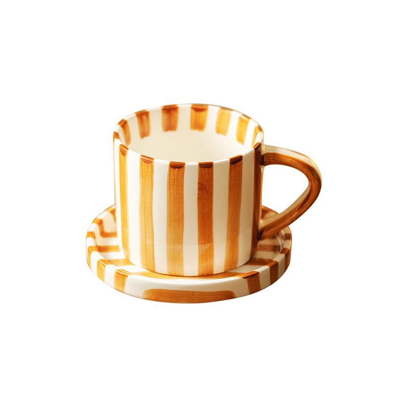 Hand Painted Japanese Household Ceramic Mug Retro Striped Medieval Coffee Cup Breakfast Cup Afternoon Tea Cup Couple Cup