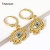 Fashion Crystal Evil Eye Charm Drop Earrings for Women Gold Plated Brass Greek Eye Dangle Hoop Earrings Birthday Jewelry Gift