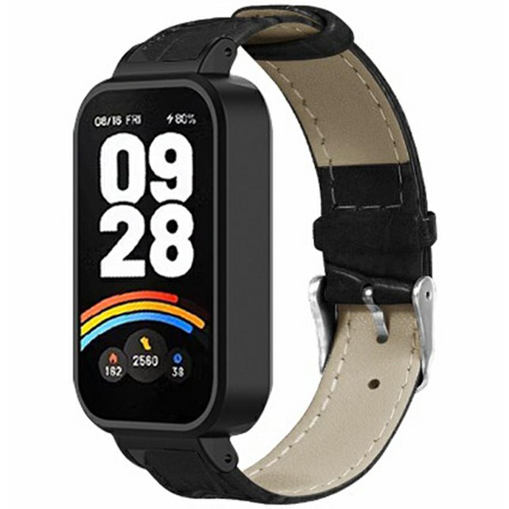 For Xiaomi Redmi Band 3 / Smart Band 9 Active Watch Band with PC Case Bamboo Texture Leather Replacement Strap