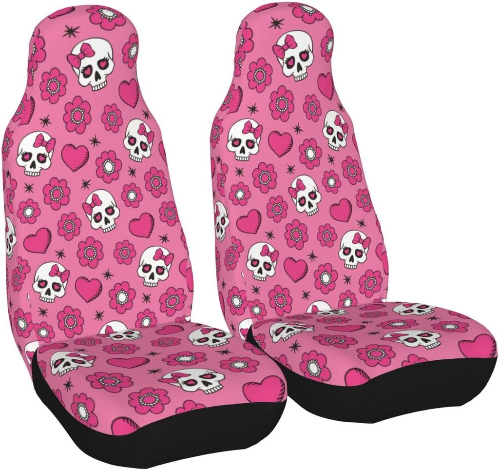 Teschio di Zucchero Rosa Coprisedili Auto Set da 2 Pezzi Protezione Sedile Anteriore Veicolo Accessori Interni Protettori Tappetini Auto Universali