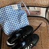 Canvas bag, shoulder bag, messenger bag, cloth bag, plaid, blue.