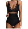 Sleek European & American Cutout High-Waist One-Piece Swimsuit for Women