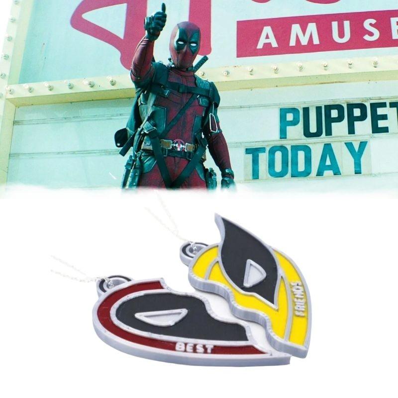 Deadpool Wolverine Best Friends Heart Geometric Alloy Necklace Red Yellow Cartoon Gift