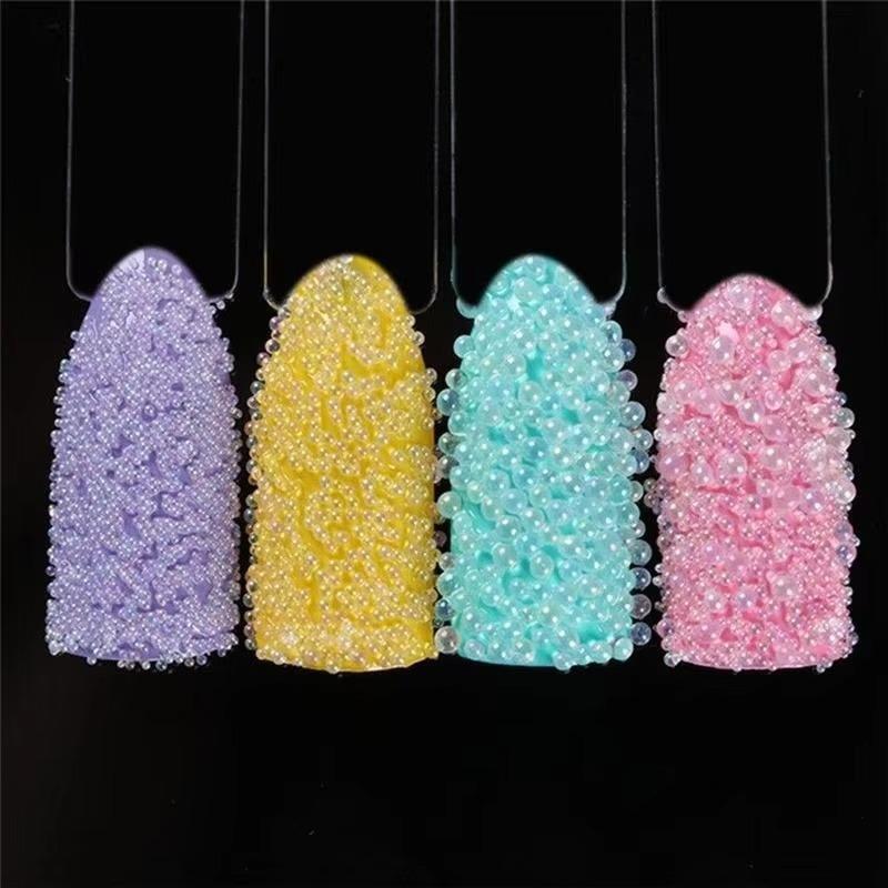 3Pcs Caviar Nail Art Diamond Colorful Glass Beads Transparent White Decorations Nails Accessories