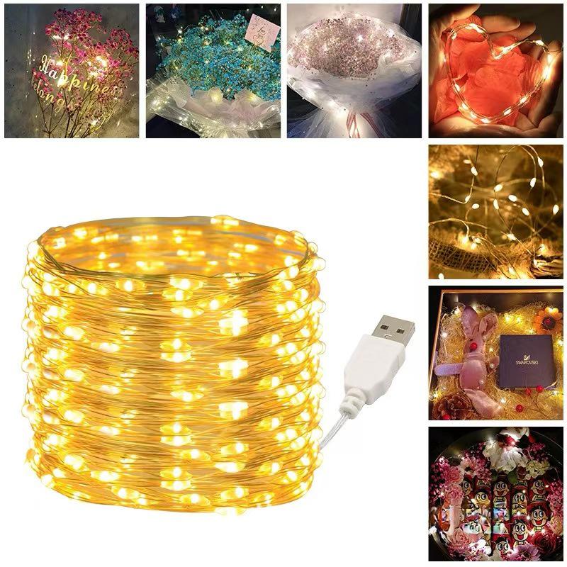 LED String Lights with Remote: USB Copper Wire for Christmas, Weddings, Cakes, Flowers, Room Decor - 8 Functions