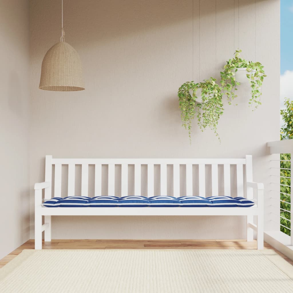 Garden Bench Cushion Blue & White Striped 200 X 50 X 7 Cm Fabric