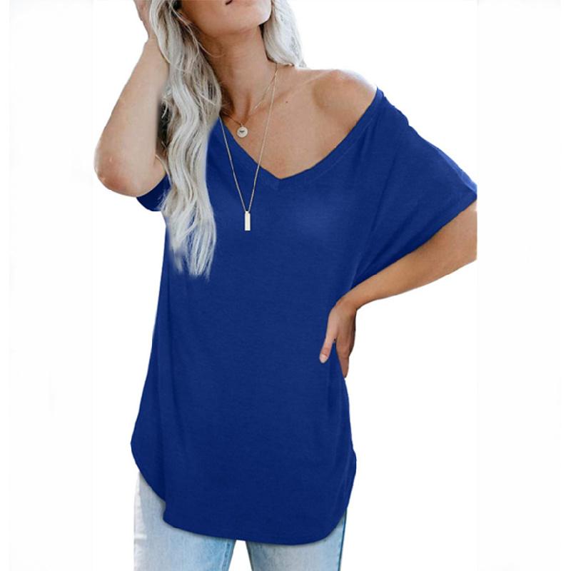 2026 Women's Loose Solid Color V-Neck Casual Summer T-Shirt