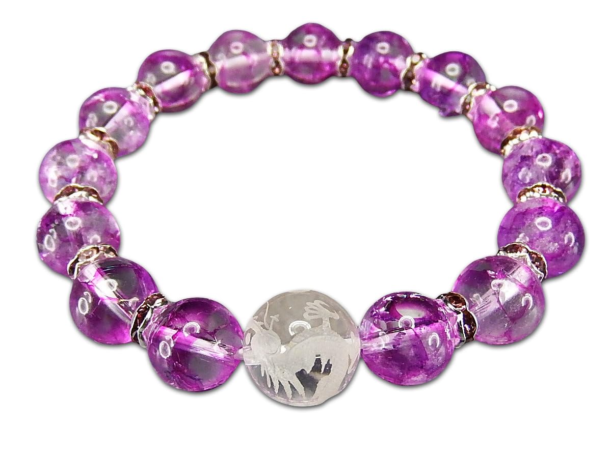 

Oraora Impressive Rising Dragon Artisan Hand Cut Crystal 12mm Purple Cricked Crystal Luxurious Rondelle Natural Stone Bracelet [Ishigai] фіолетовий