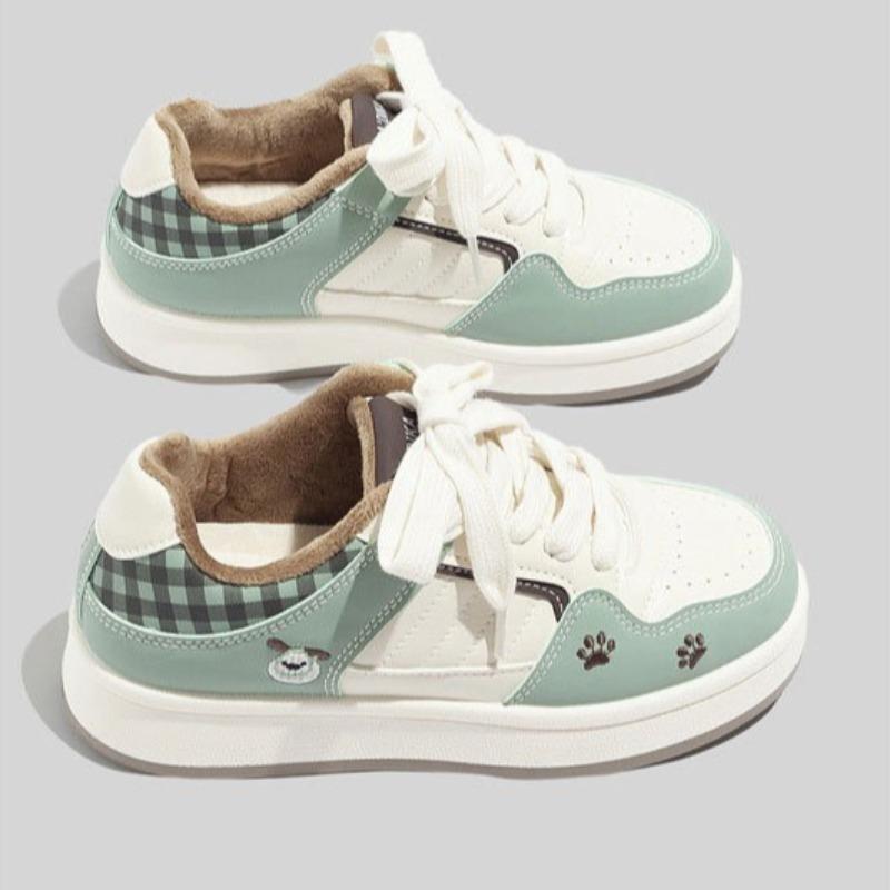 Thick-soled Fleece-lined White Sneakers for Women Niche Design Casual and Warm Double-cotton Style