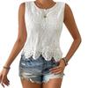 Women Crochet Lace Tank Top Sleeveless Round Neck Hollow Out Summer Boho Beach Top Solid Color Casual Cami