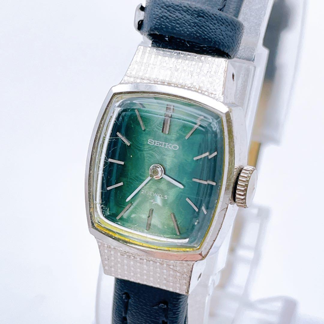 Used Working item Seiko watch green dial automatic winding date display automatic leather
