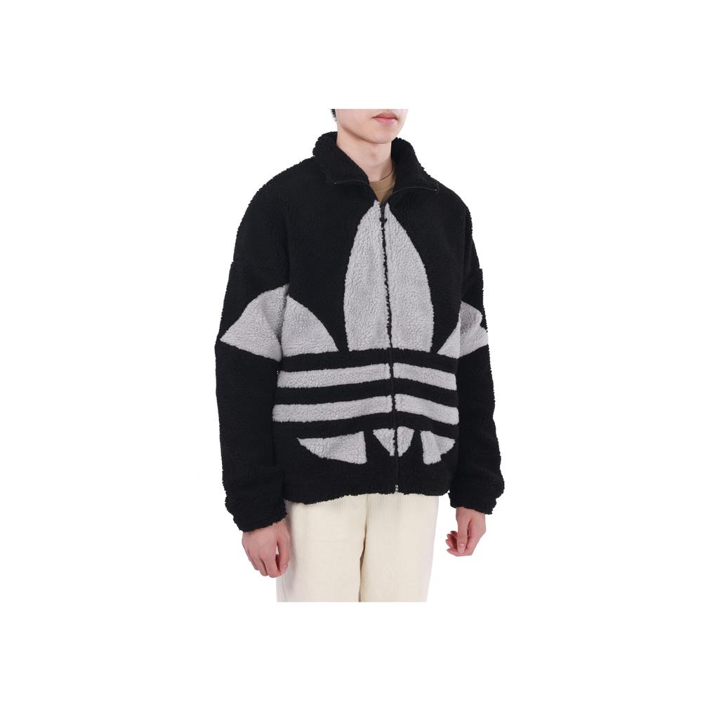 adidas Originals Contrasting Logo Suede Stand Collar Jacket Unisex Black HC0325