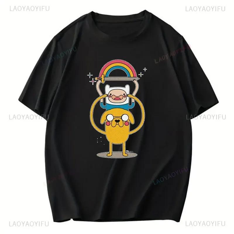 Funny Cartoon Printing T Shirt Adventure Time Cotton T Shirt for Men and Women Casual Wear Classic Anime Graphic Man's T Shirts