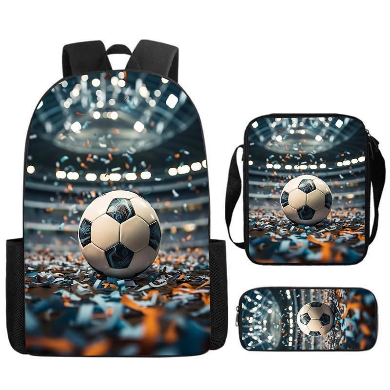 Set Zaino Stampa Calcio per Bambini Scuola Elementare 3 Pezzi Borsa a Spalla Astuccio Borsa a Tracolla