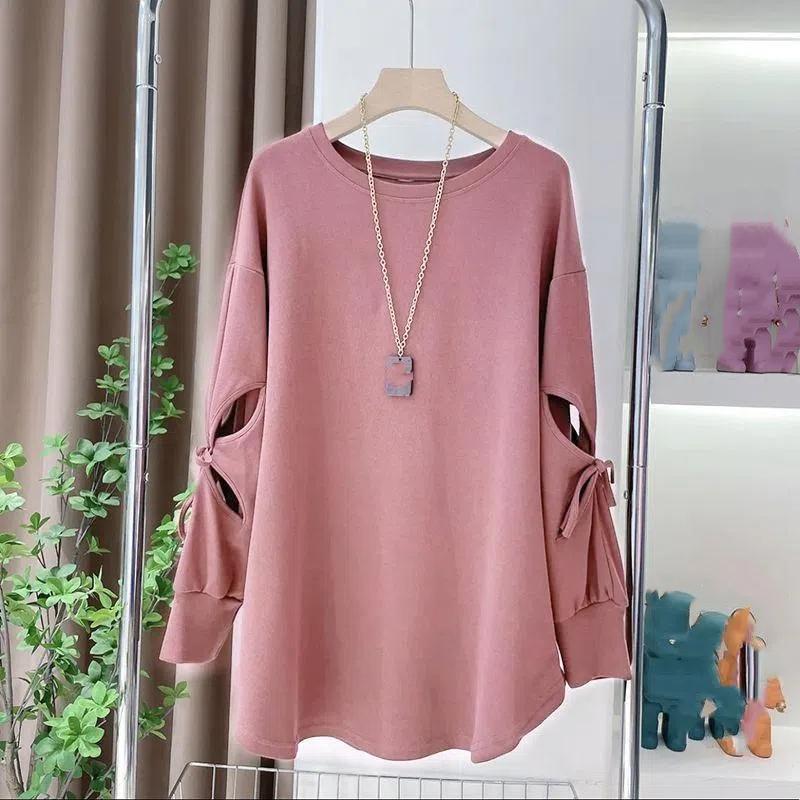 Women's Solid Color Spring and Autumn Long Sleeve Round Neck Pullover Solid Long Sleeve Breathable Long Sleeve