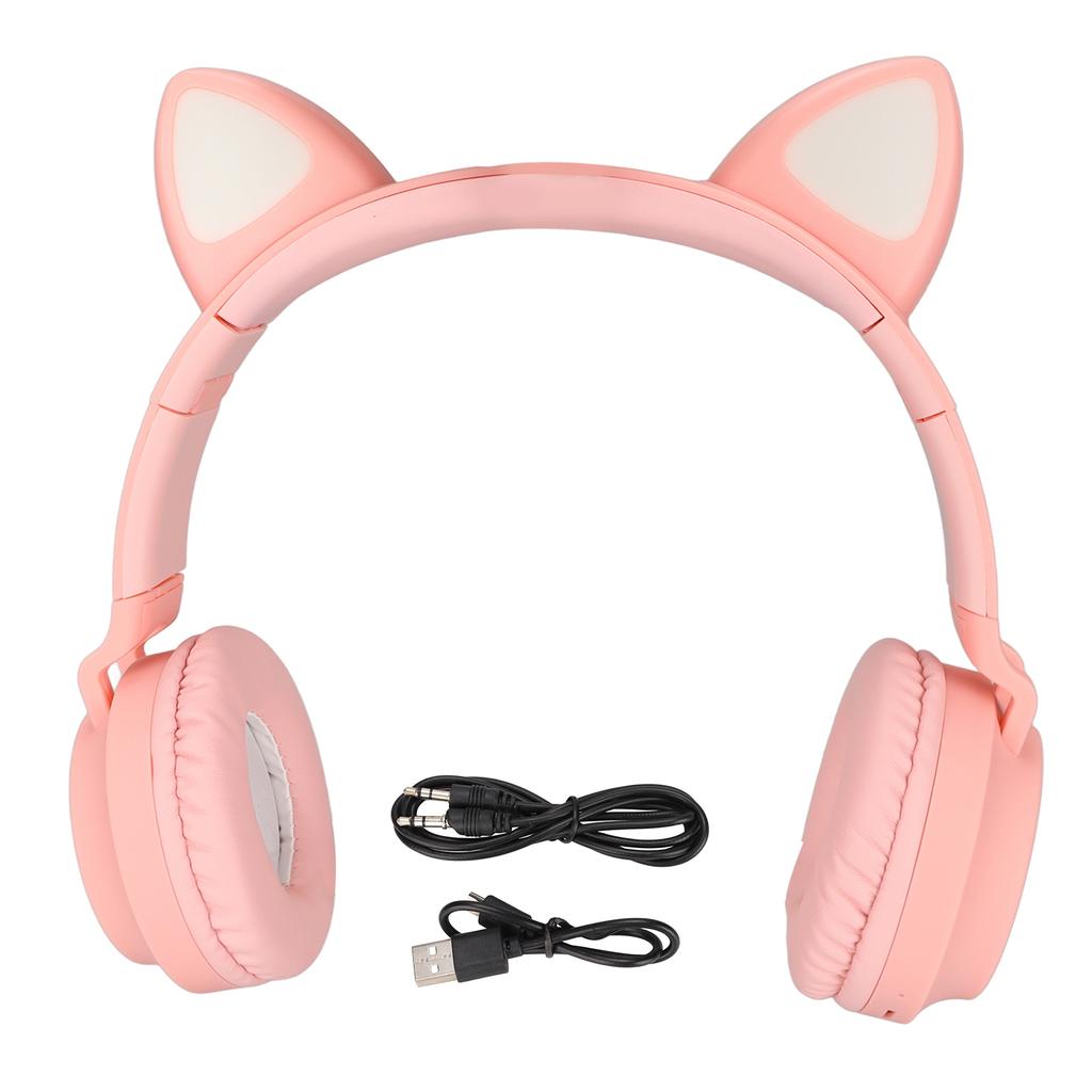 Cat Ear Gaming Headphones Deep Bass LED Light Foldable Cute Cat Ear Headset with Soft Earmuffs