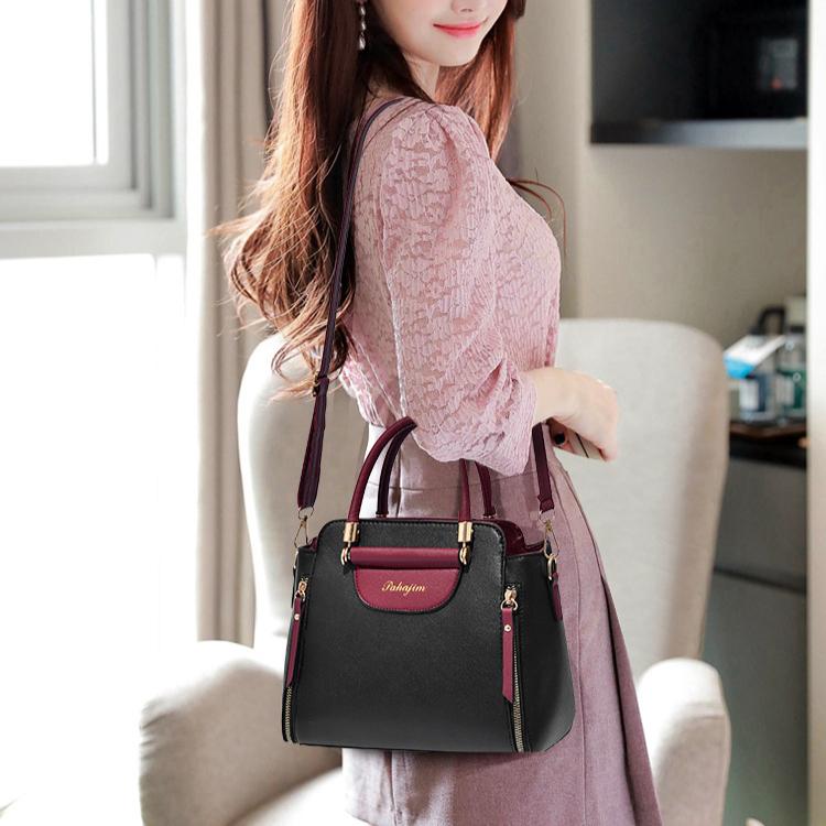 Módní barevně kontrastní kabelka, prošívaná crossbody kabelka, dámská elegantní kancelářská a pracovní kabelka