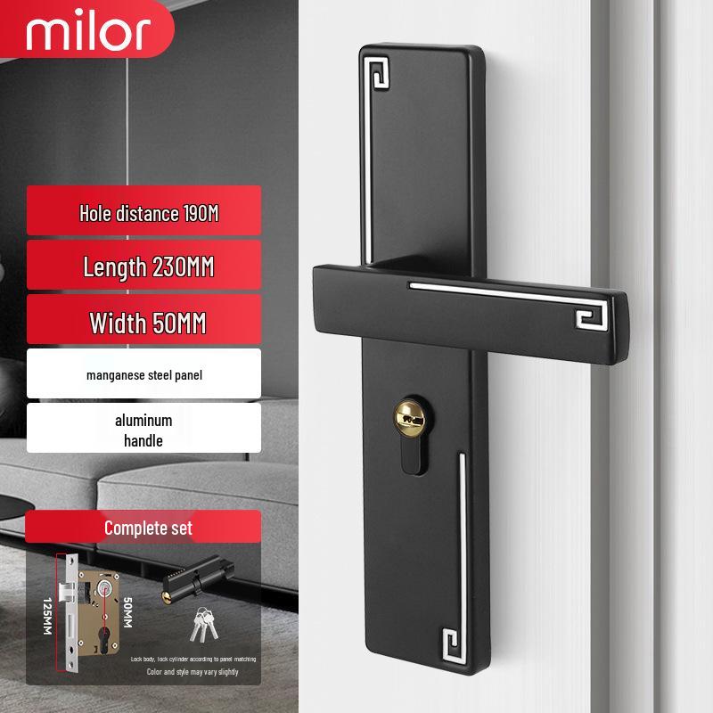 Universal Interior Door Lock Set: Silent Three-Piece Black Handle for Bedroom or Old Door Replacement