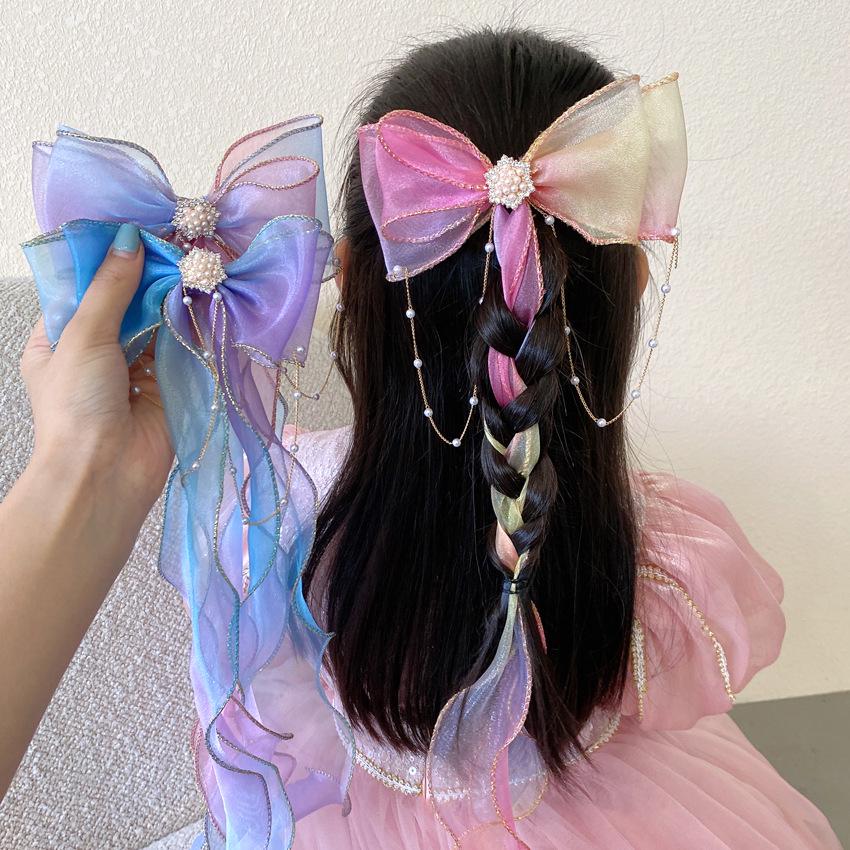 2026 Korean Style Celebrity-Inspired Children's Bow & Braided Hair Clips - Cute Princess Streamer Accessories for Girls