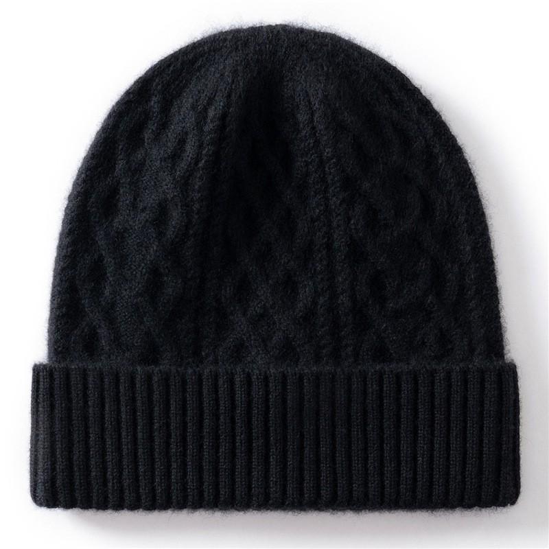 100% Cashmere Knit Beanie Hat With Cable Warm Winter Men Women Unisex Thick Ear Protection Cap