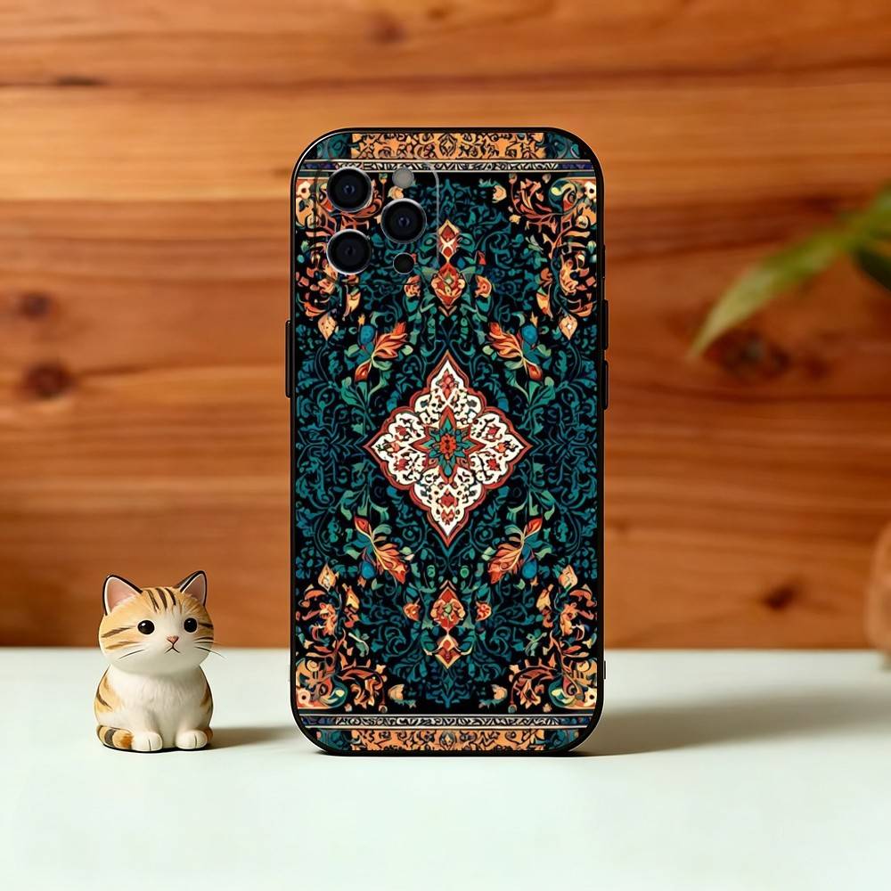 Vintage Persian Carpet Art Phone Case For iPhone 17, 16,15,14,13,12,11 Plus,Pro Max, Others Soft Black Cover