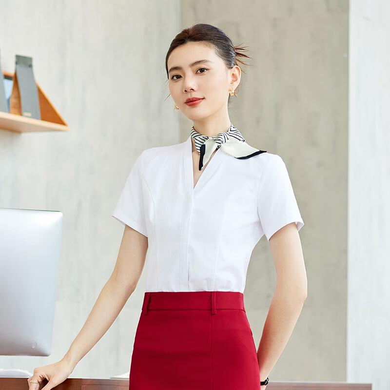 Women's V-Neck Short Sleeve Professional Work Shirt