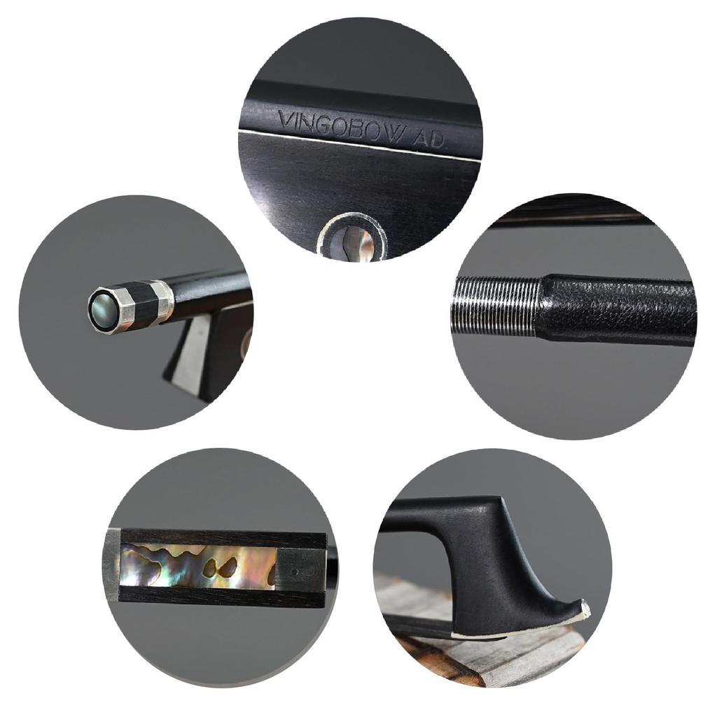 VINGOBOW Carbon Fiber Violin Bow, 44 size, made with natural black horsehair for a bright sound and guaranteed quality