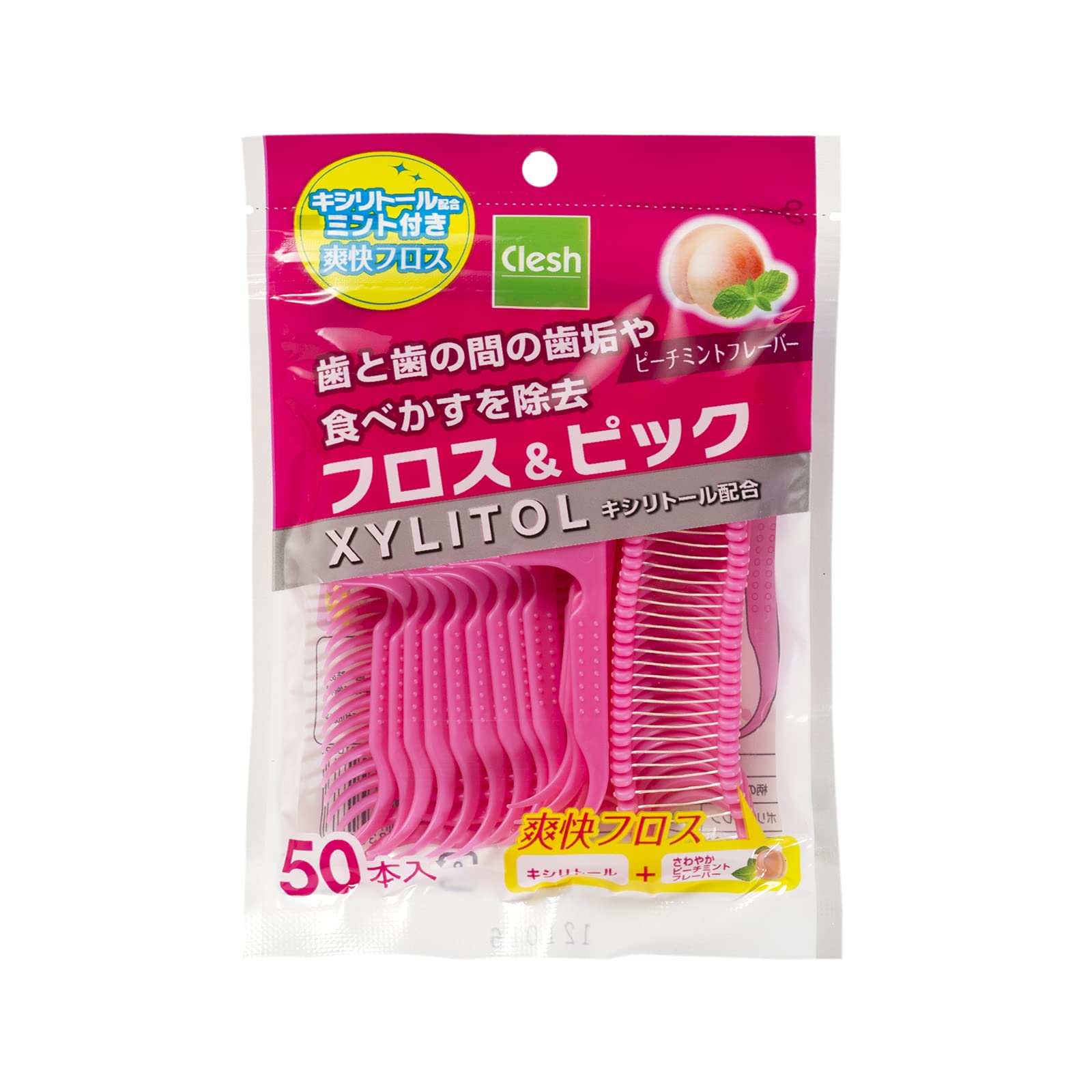 

addgood Clesh Xylitol Floss Pick со вкусом персика и мяты 50 бутылок и