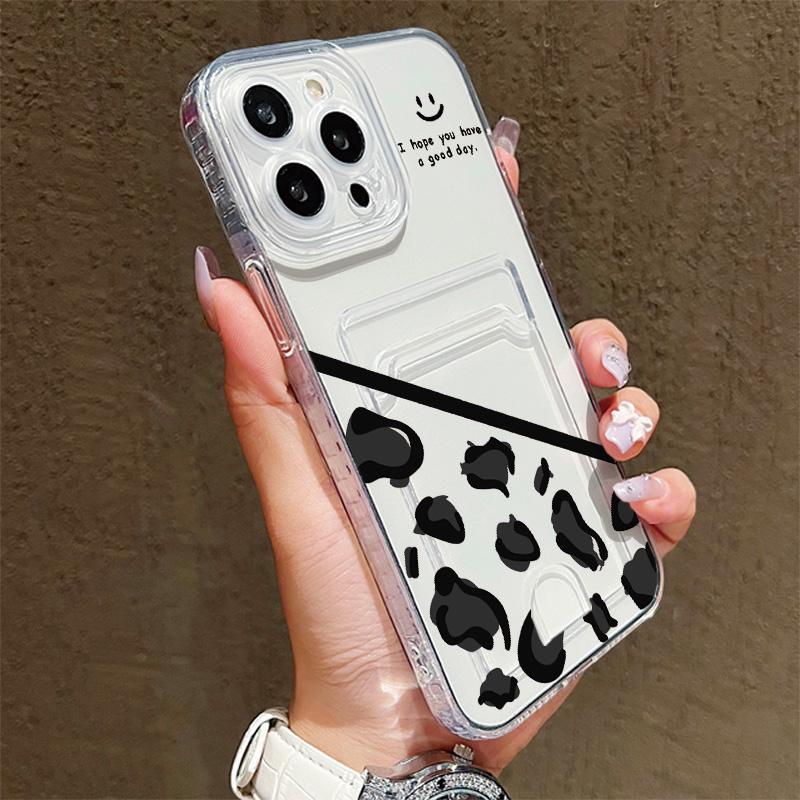 Card Slot Holder Silicone Wallet Pocket Case For Oppo A38 A58 A60 A78 Vivo V27E V27 Pro Samsung A06 A16 A36 A56 Redmi Note 13 Cover Clear Phone Bumper