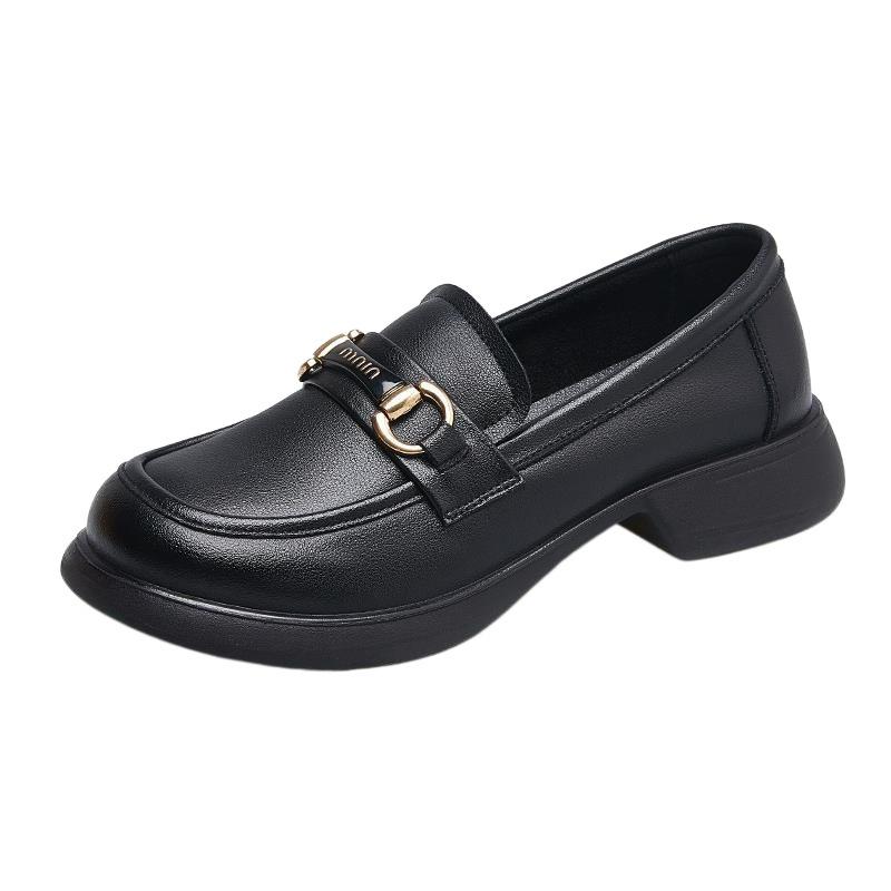 Popular versatile platform soft leather loafers women's 2025 spring and autumn British style small leather shoes black one-pedal single shoes