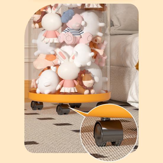 Stuffed Animal Storage Tube Stuffed Doll Organizer with Wheels Transparent Plush Toy Bucket with Lid for Nursery Bedroom Playroom