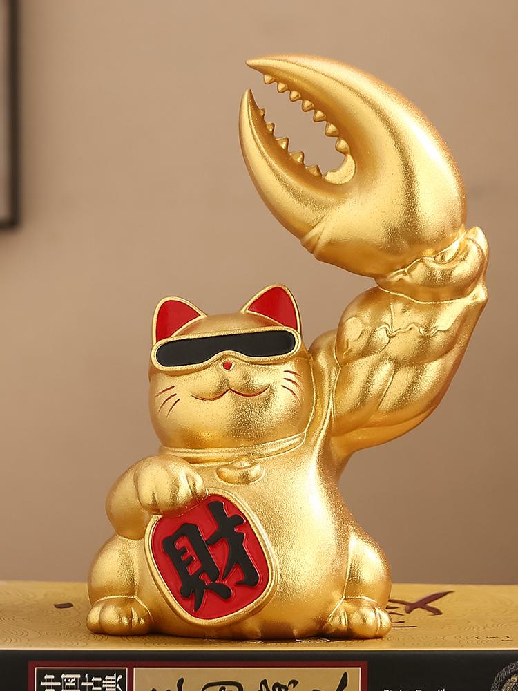 Resin cat animal sculpture Robbery Cat Kirin Arm Decorative Ornament Lucky Cat Sculpture piggy bank storage jar home decoration