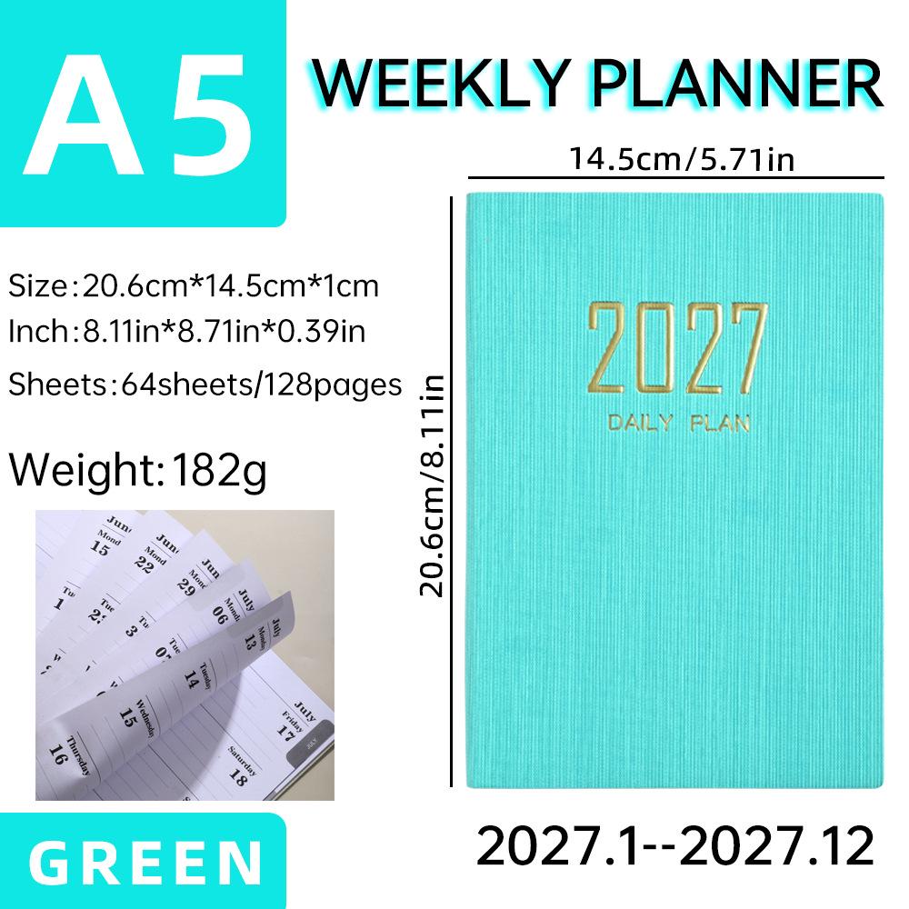 2027 A5 English Leather Weekly Planner Notebook with Daily Plan and Annual Calendar